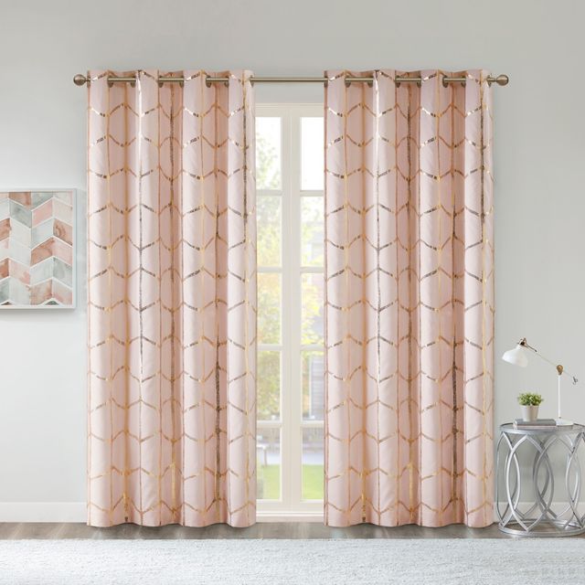 84x50 Arielle Total Blackout Metallic Printed Curtain Panel Blush