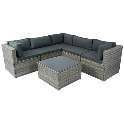 Nestfair 6pc Gray Wicker Outdoor Sectional Sofa Set Dark Gray