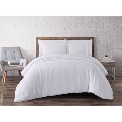 Full/Queen 3pc Flax Linen Duvet Set White - Brooklyn Loom: OEKO-TEX Certified, Includes 2 Shams