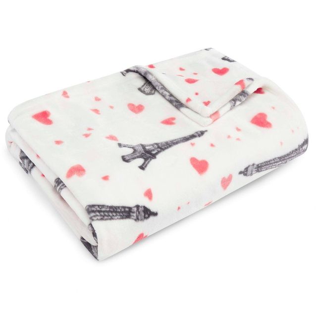 Paris Love Reversible Throw Blanket Pink - Betseyville: Ultra-Soft, Cozy, Machine Washable, 70x50