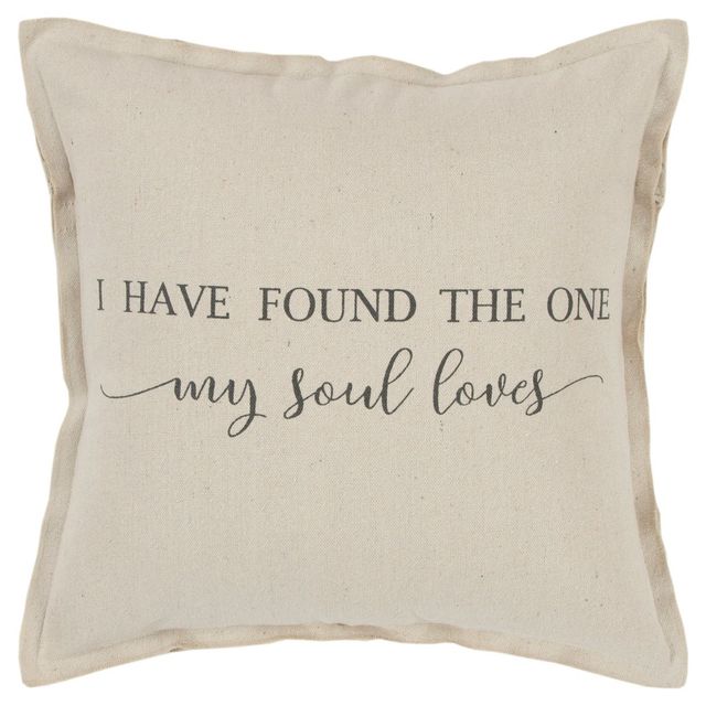 Oversized My Soul Loves Quote Poly Filled Square Throw Pillow Neutral - Rizzy Home: Cotton Canvas, Indoor Decor, Zipper Closure