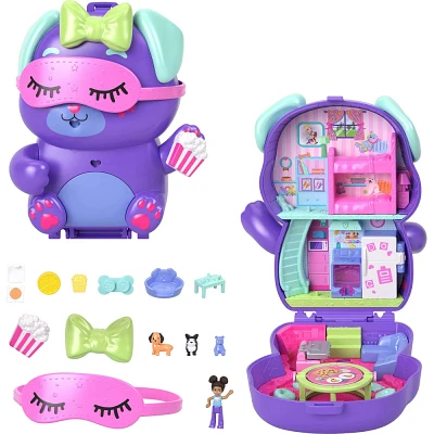 Polly Pocket Sleepover Puppy Compact Travel Toy Playset and Accessories - 10pc