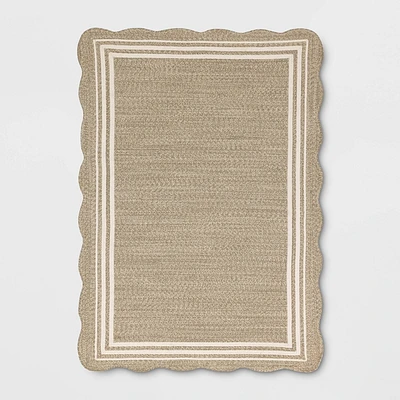 Scalloped Edge Braided Outdoor Area Rug Natural