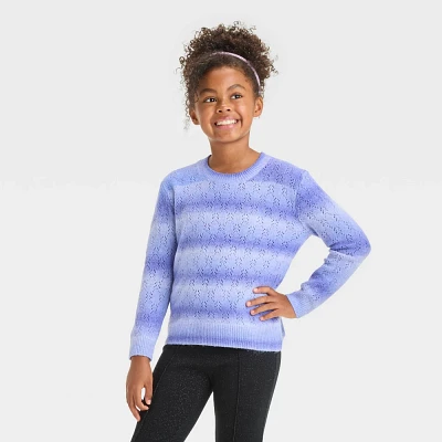 Girl Space-Dye Pullover Pointelle Sweater