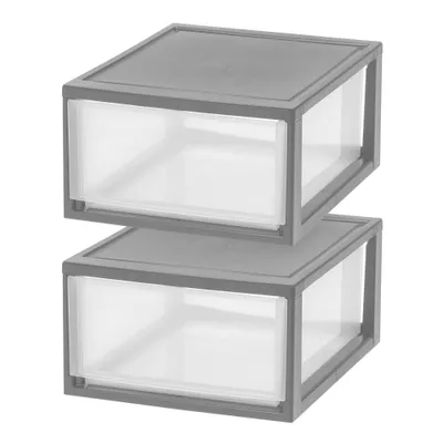 IRIS 29.5qt 2pk Compact Stacking Storage Plastic Drawer Organizer with Clear Doors