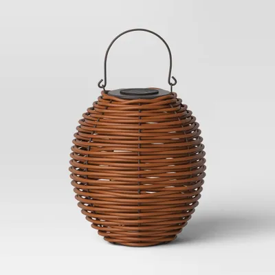 Resin Wicker Woven Small LED Outdoor Lantern Dark Brown - Threshold