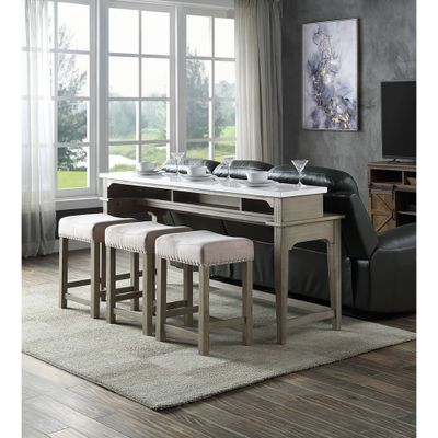 76 Wandella Marble Top Dining Table with Storage & Nailhead Stools - Acme Furniture