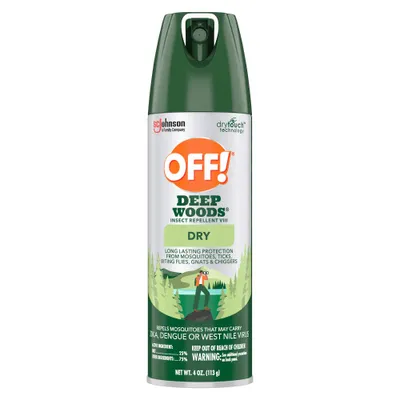 OFF! Deep Woods Dry Personal Bug Spray - 4oz: 25% DEET, Mosquito & Tick Repellent, Zika & West Nile Protection