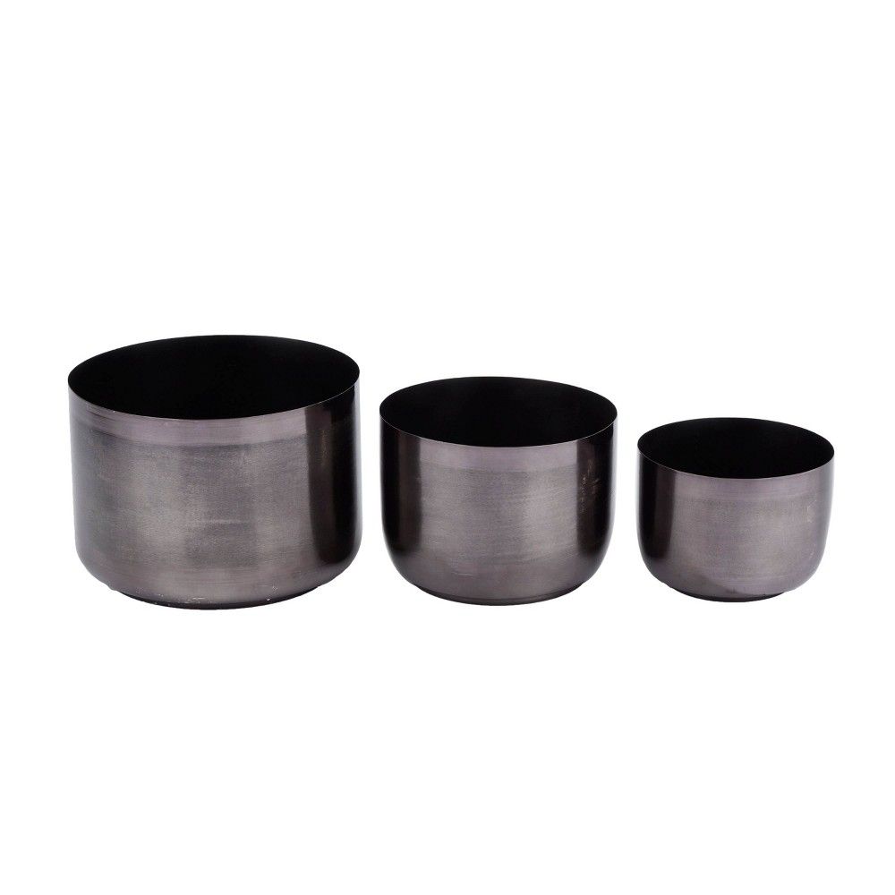 12 Wide Planter Pots 3pc Modern Metal Black - Olivia & May