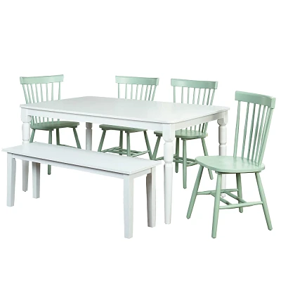 6pc Parma Rectangular Dining Set with Bench - Buylateral: Spindle-Back