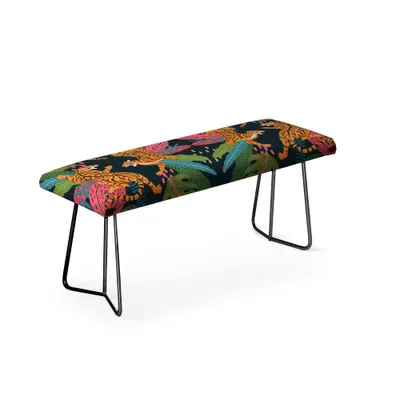 Deny Designs Avenie Jungle Cats Bench : Faux Leather Upholstered, Steel Frame, Animal Pattern