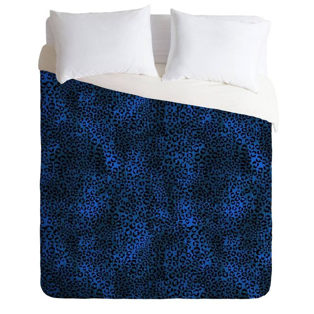 King Schatzi Brown Leopard Comforter Set Blue - Deny Designs: Microfiber, Reversible, 3-Piece Bedding Set