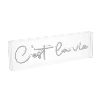 20 x 6 Cest La Vie Contemporary Glam Acrylic Box USB Operated LED Neon Light White - JONATHAN Y