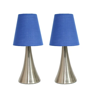 Creekwood Home 11.42 Chic and Contemporary Mini Touch Lamp Brushed Nickel with Blue Shade