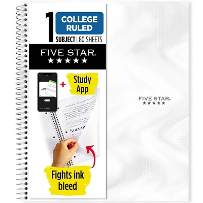 Five Star Active 1 Subject 80ct College Ruled Notebook White: School Supplies, Single Subject, Flexible Cover, 8.5 x 11 Inches