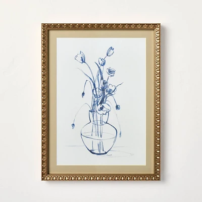 12x16 Blue Floral Art Sketch Framed Wall Art - Hearth & Hand with Magnolia