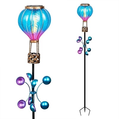 Alpine Corporation LED Solar Purple/Blue Hot Air Balloon Spinning Garden Stake Novelty Sculpture Light Off-White