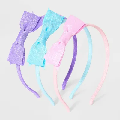 Girls 3pk Headbands Woven Glitter Bow - Cat & Jack Purple/Blue/Pink