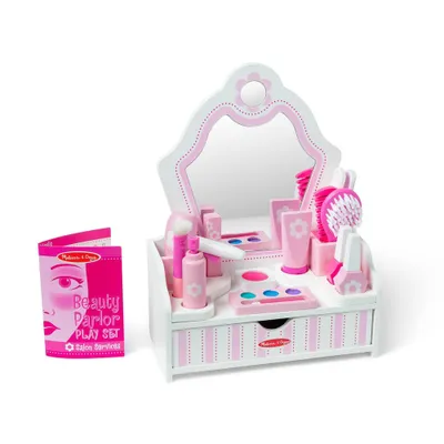 Melissa & Doug Wooden Beauty Salon Play Set With Vanity and Accessories - 18pc