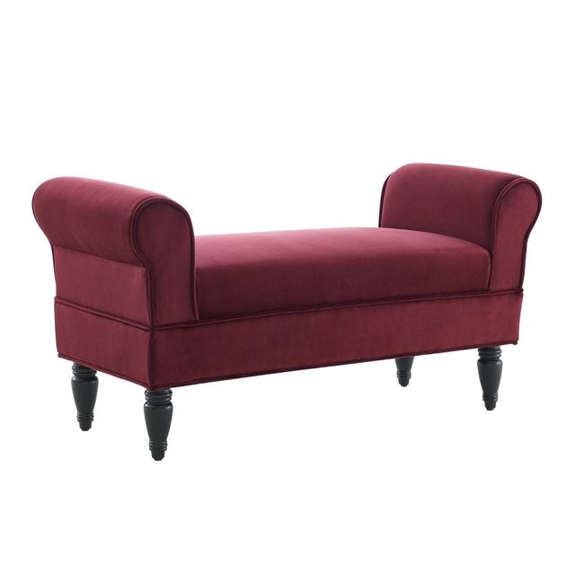 46 Lillian Traditional Backless Rolled Side Arm Upholstered Velvet Bench  - Linon