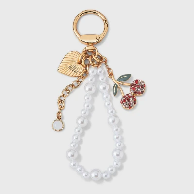 Beaded and Cherry Heart Bag Charm - A New Day - Ivory/Gold