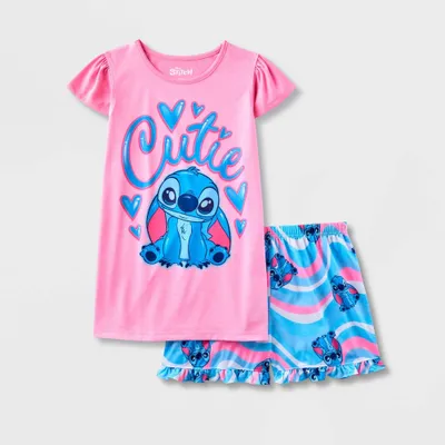 Girls Lilo & Stitch Cutie 2pc Short Sleeve Top and Shorts Pajama Set