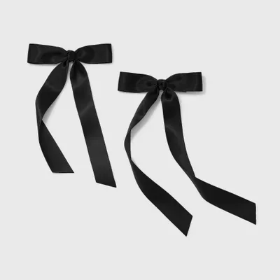 Satin Long Bow Hair Clip Set 2pc