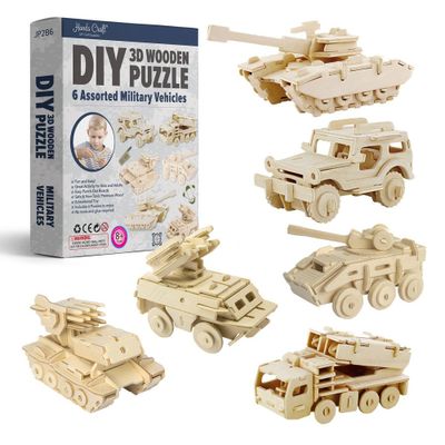 6ct Wooden Puzzle Military Vehicles Bundle Set - Hands Craft: Craft Kits for Boys, Wood Craft Activity, Ages 8+