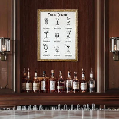 American Art Decor Classic Cocktails Printed Glass Framed Wall Decor