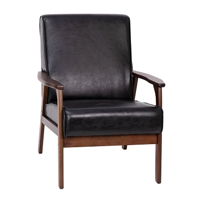 Taylor & Logan Lindley Arm Chair : Mid-Century Design, Walnut Finish, Faux Leather