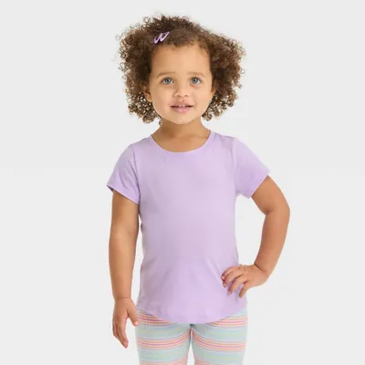 Toddler Girls Short Sleeve Solid T-Shirt - Cat & Jack 12M: Crewneck, Blend