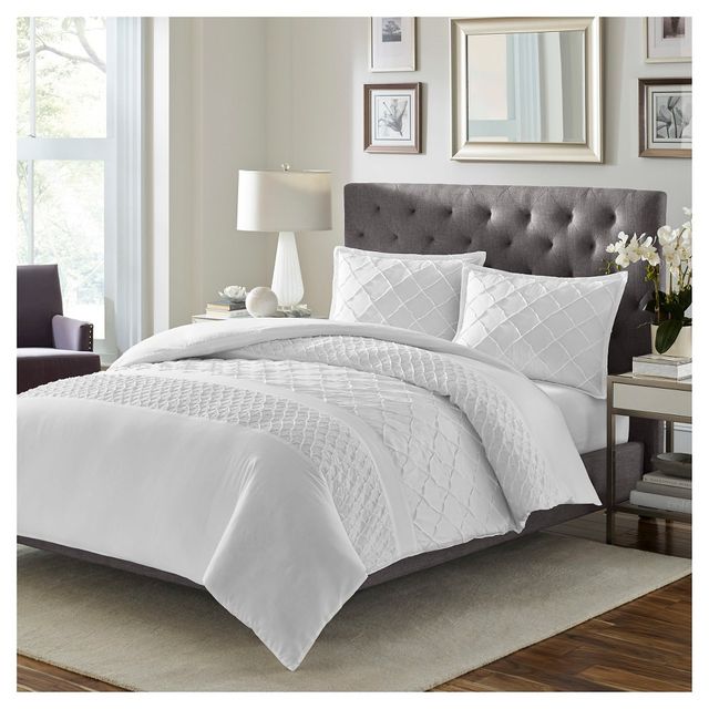 Mosaic Duvet Cover Set Full/Queen White - Stone Cottage: Cotton & Polyester, Reversible, Includes Shams