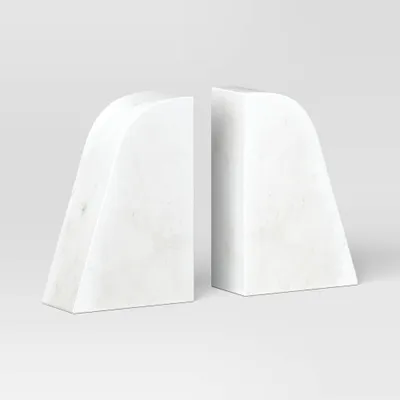 2pc Marble Bookends White - Threshold: Elegant Support for Books, Sturdy & Easy to Clean