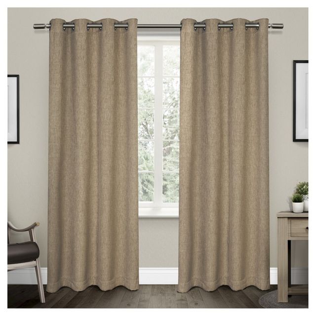 Set of 2 84x52 Vesta Heavy Textured Linen Woven Room Darkening Grommet Top Window Curtain Panel Natural - Exclusive Home