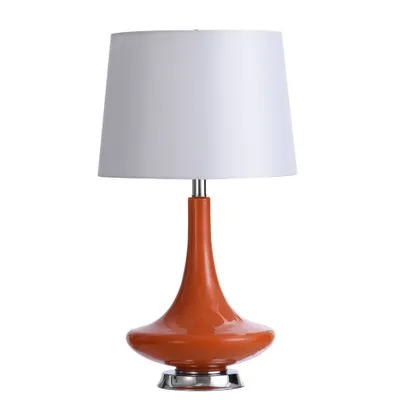 Retro Orange Glass Table Lamp with Steel Base - StyleCraft: Prada White Shade, No Assembly Required