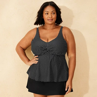 Womens Polka Dot Twist-Front Plunge Tankini Top