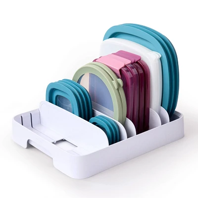 YouCopia StoraLid Container Lid Organizer: Kitchen Storage, Multi-Compartments, BPA-Free, Freestanding, White