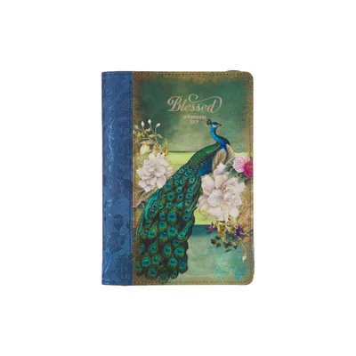 Christian Art Gifts Scripture Journal Blue/Peacock Printed Blessed Jeremiah 17:7 Bible Verse Inspirational Faux Leather Notebook, Zipper Closure, 336