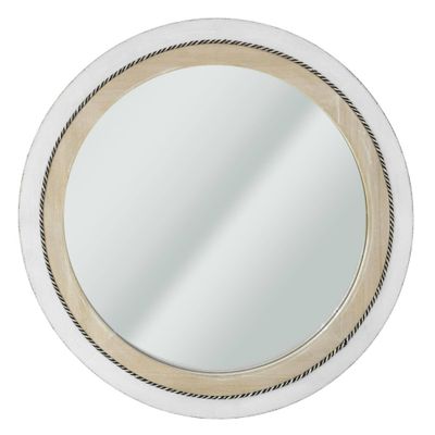 23 x 23 Rustic Wood Framed Round Wall Mirror with Inlaid Rope White/Brown - Head West