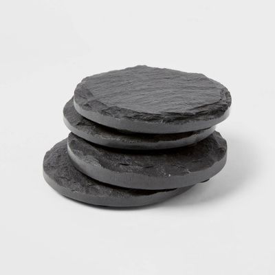 4pk Slate Coasters - Threshold: Black Drink Coasters, Traditional Style, 4x4 Inch, Spot Clean