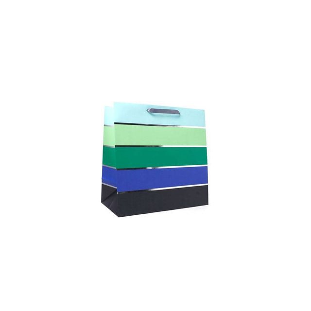 Square Simple Striped Gift Bag with Foil Green/Blue/Black - Spritz