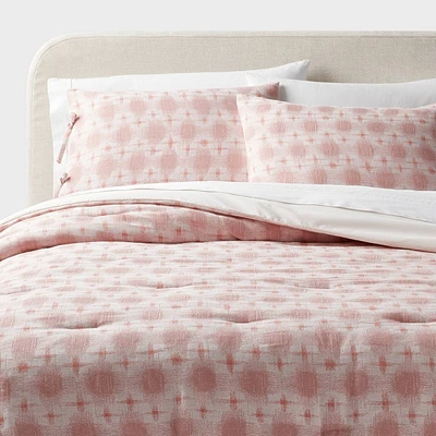 King Yarn Dye Ikat Comforter and Sham Set Ivory/Mauve - Threshold: Cotton Jacquard, Machine Washable, OEKO-TEX Certified