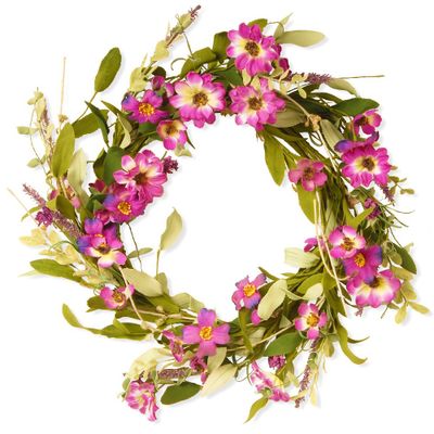 Garden Accents Floral Wreath with Daisy and Lavender - Purple (20): Unlit Spring Decor for Wall Display