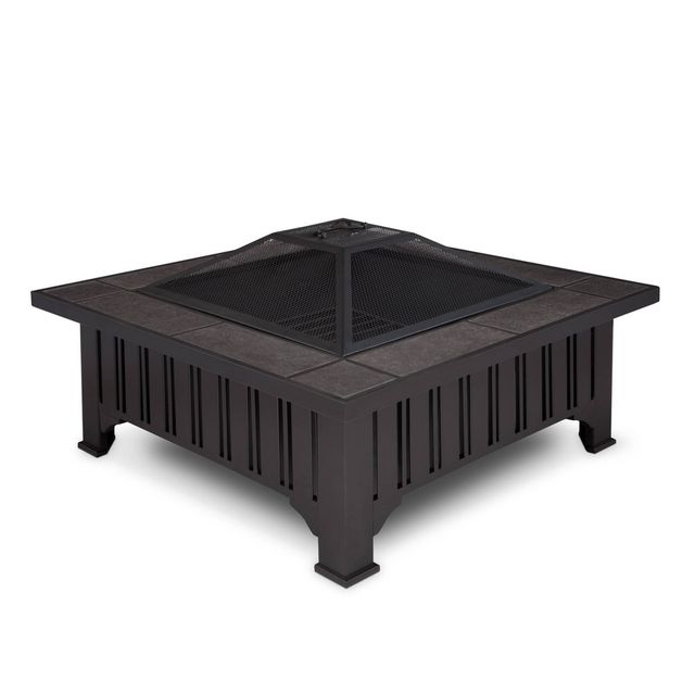 Lafayette Wood Burning Fire Pit - Black - Real Flame: 33.6 Square, Rust-Resistant, with Spark Screen & Cover