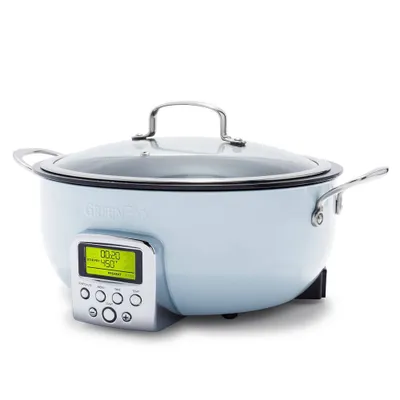 GreenPan 6qt Elite Nonstick Essential Slow Cooker & Smart Skillet Ceramic : Stainless Steel, Digital Timer