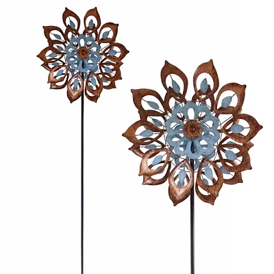 Alpine Corporation Antique Flower Kinetic Wind Spinner Stake: Iron Outdoor Art, 85 Height