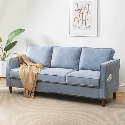 Hana Modern Linen Fabric Sofa with Eucalyptus Wood Frame & Foam Cushions - Mellow