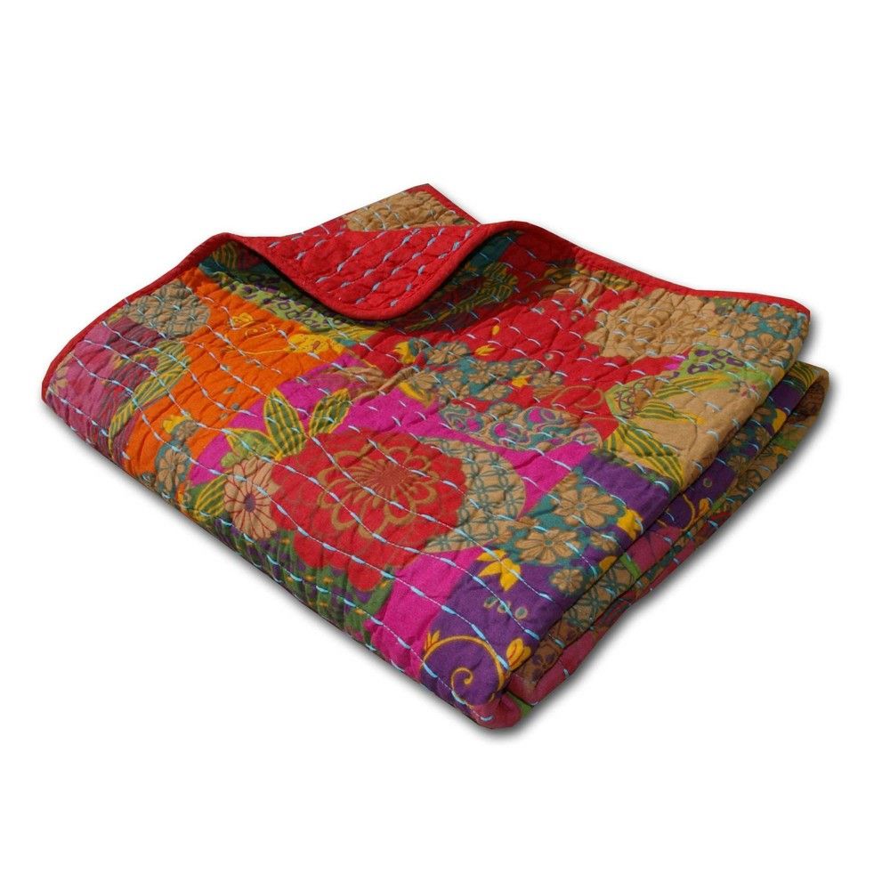 50x60 Jewel Throw Blanket - Greenland Home Fashions: Cotton, Kantha-Style Stitch, Couch Accessory