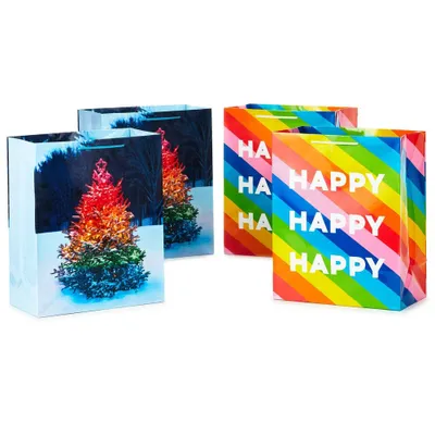 Hallmark 4ct Large Gift Bag Rainbow Tree/Happy