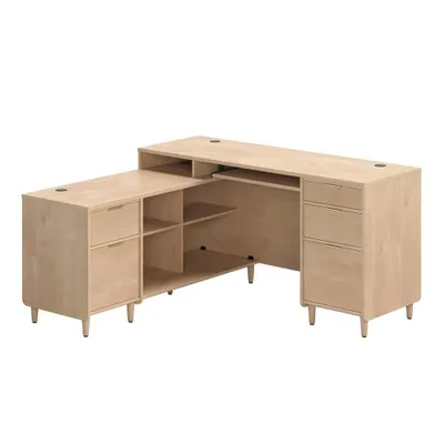 Clifford Place L-Shaped Desk Natural Maple - Sauder: Executive Workstation with File Storage & Cubbyholes